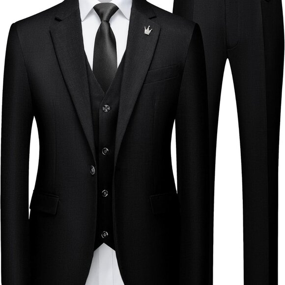 Versatile Black Slim Fit 3-Piece Suit Set for Men - Perfect for Any Occasion - Picture 1 of 6
